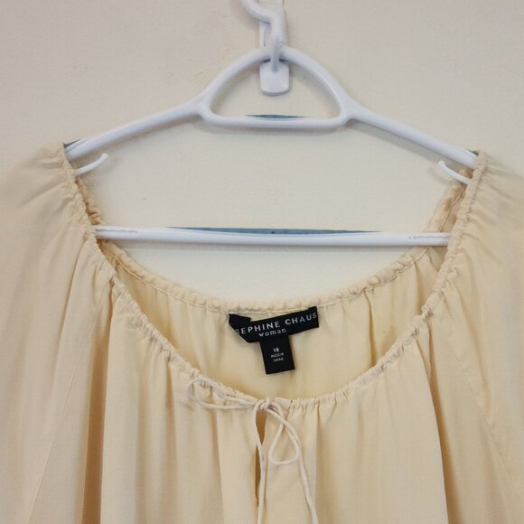 Josephine Chaus Ivory 100% Silk Scoop Neck Blouse Flutter Sz 18 Semi Sheer - Picture 4 of 14